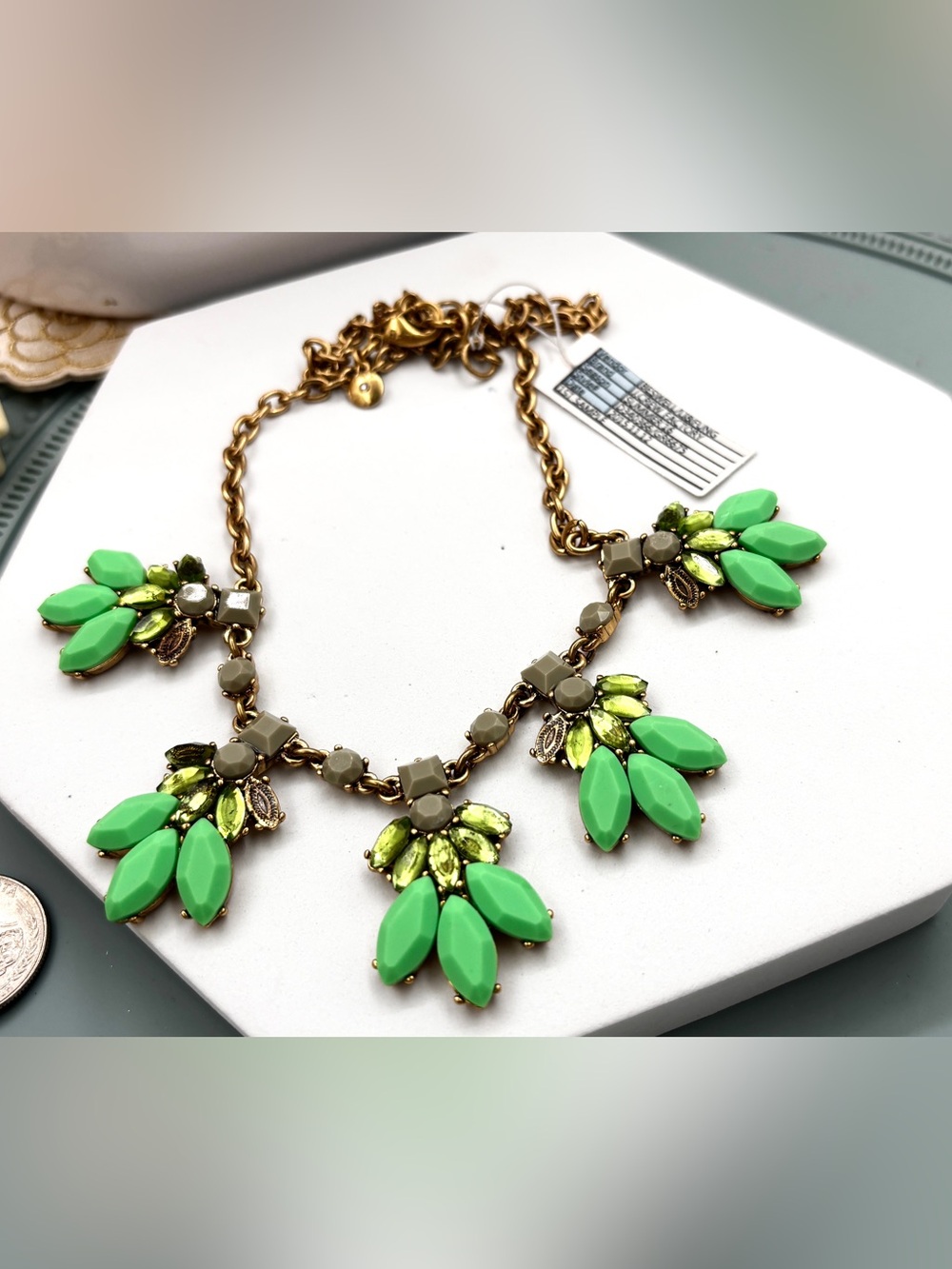 J.Crew vintage Gold tone resin & crystal flower statement necklace Flaws